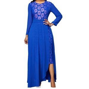 New Plus Blue Long Sleeve Medium Length Dress